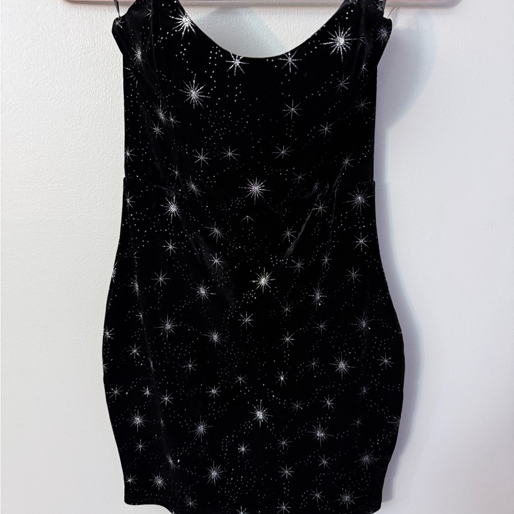 Superdown stevie sweetheart velvet mini dress w/silver sparkles starbursts Sz M